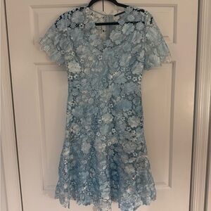 Elie Tahari Blue and White Lace Dress Midi